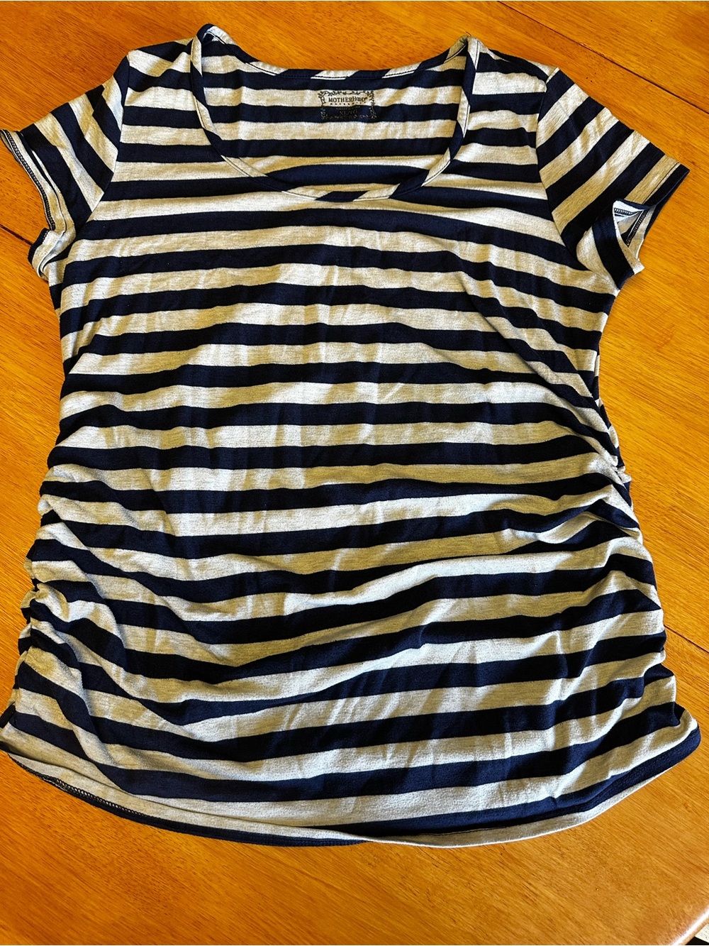 Motherhood Maternity Navy & White Striped Short Sleeve Scoop Neck Top